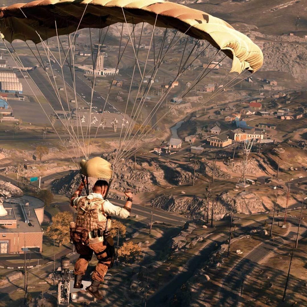 Imagem de jogador a cair no mapa de Verdansk